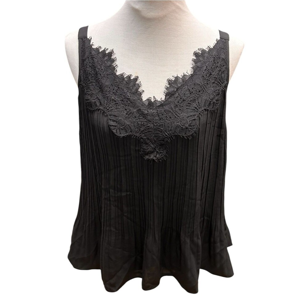 NWT Chico's Black Lace Pleated V-Neck Tank Top Chico’s Size 1 / Medium